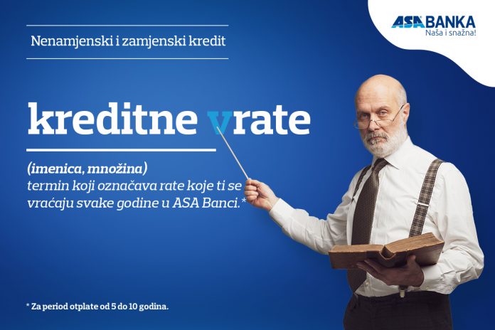 ASA Banka: Nenamjenski i zamjenski krediti sa povratom rate svake godine